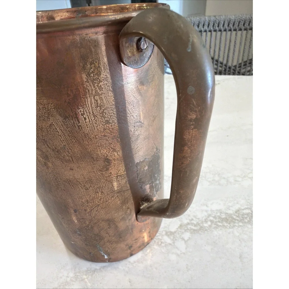 Antique Solid Copper Dairy Milk Measure Pitcher Hand Riveted Farmhouse 7
